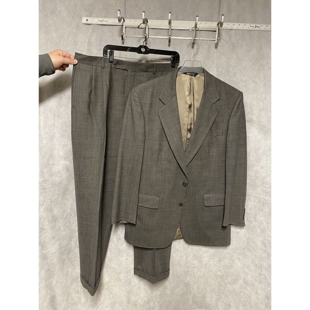 Jos A Bank Suit‎ Men 42L Brown Beige Glen Plaid 2 Button Wool 35X32 Pants Luxury